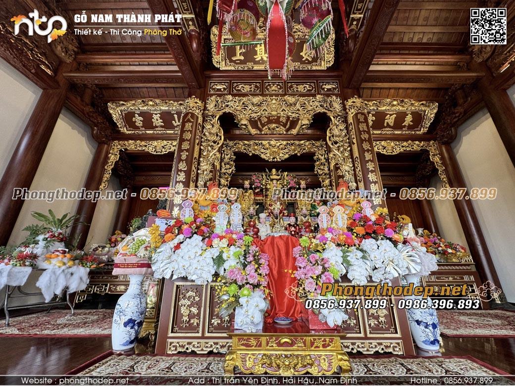 Bố trí nội thất nhà thờ Mẫu 3 gian trên tầng 2 tại Hưng Yên